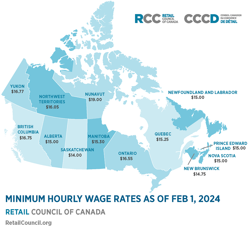 2024 加拿大各省份最低薪資 及 稅率表